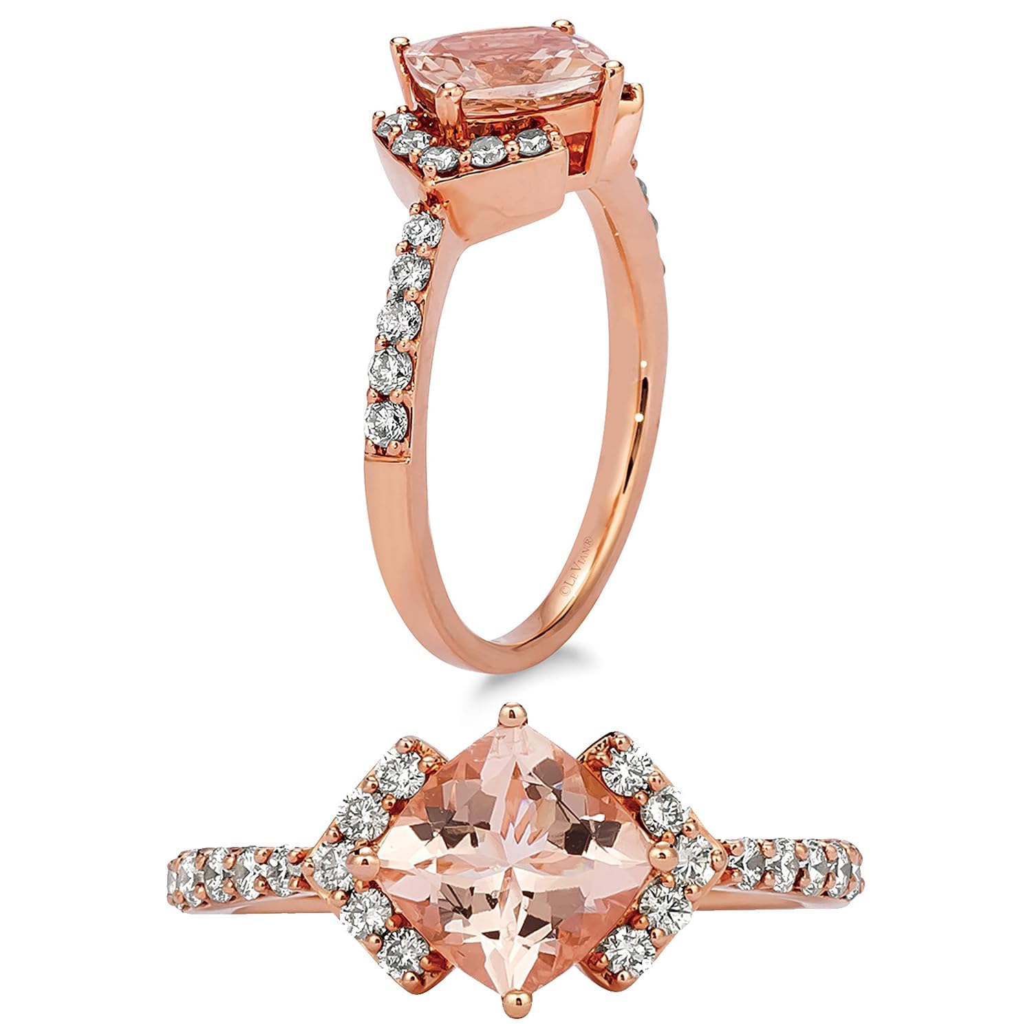 LE VIAN 3/8 Carat Diamond and 1 1/4 Carat Pink Morganite Statement Ring for Women I 14k Rose Gold Ring for Her with Cushion Cut Gemstone (SI1-SI2, 0.37 cttw) Promise Anniversary Band Size 5 to 10