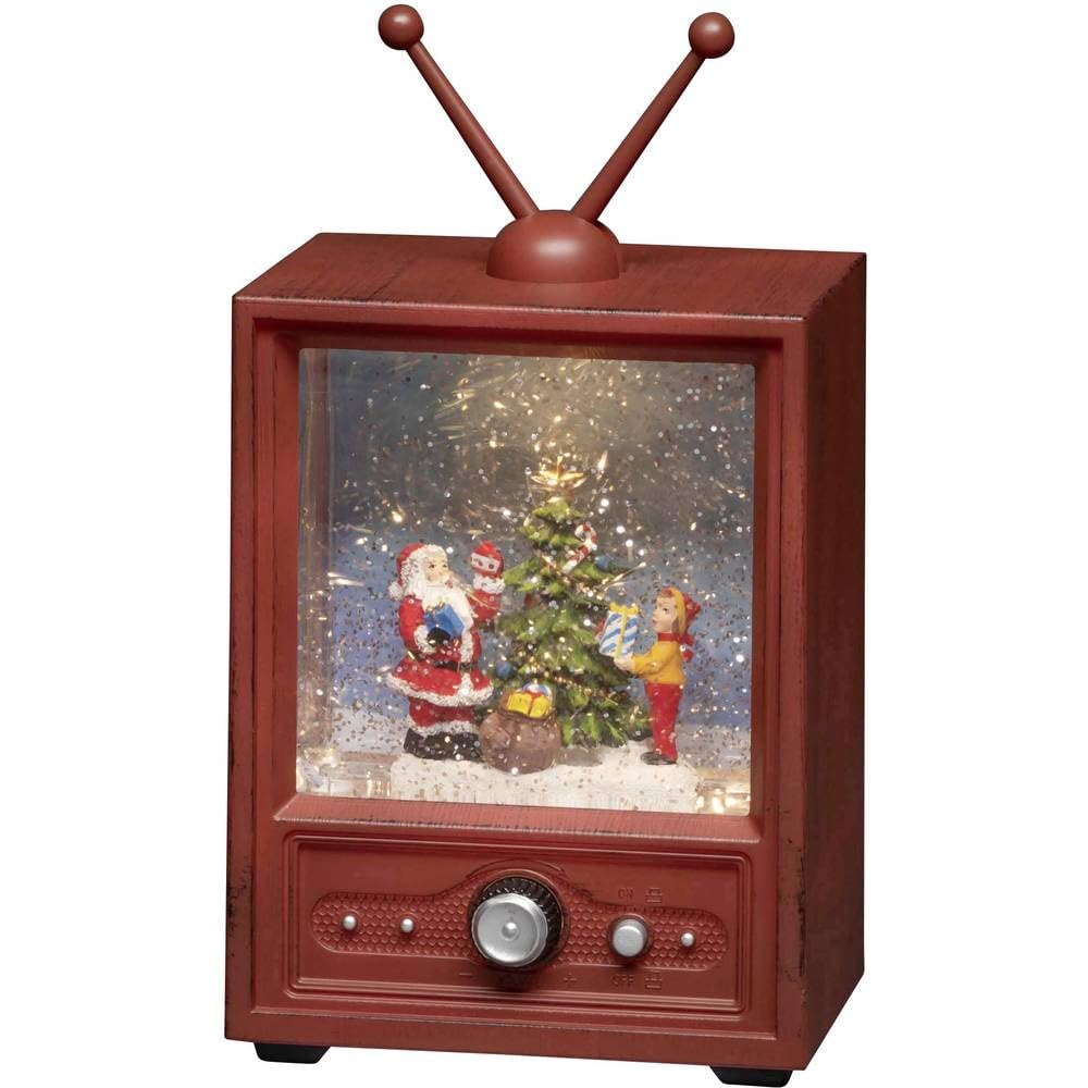 Konstsmide LED Snow Globe TV Lantern "Santa and Child Scene"/Christmas Lantern Warm White Diode/Transformer or Battery 3xAA 1.5V (excl.)/Optional Eight Song Music Function/Water Filled/Water Spinner
