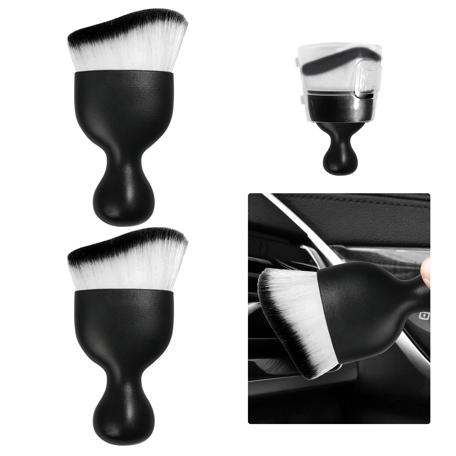 Ziciner 2 PCS Car Detailing Brush, Curved Soft Bristles Auto Removal Dust Collectors, Universal Vehicle Dashboard, Air Conditioner Vents etc Interior