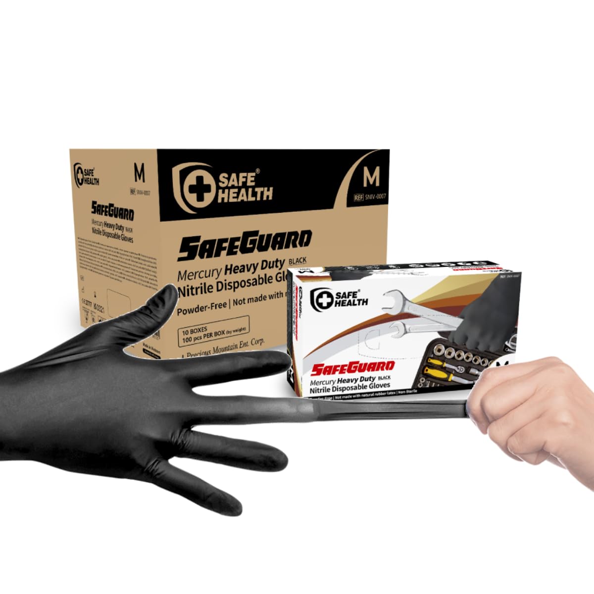 Safe Health Guantes Desechables Industriales de Nitrilo Negro Talla M, Grosor de 4,5 Mil para Tarea Pesada, 1000 unidades, Sin polvo Sin látex, Tatuaje Reparación de automóviles