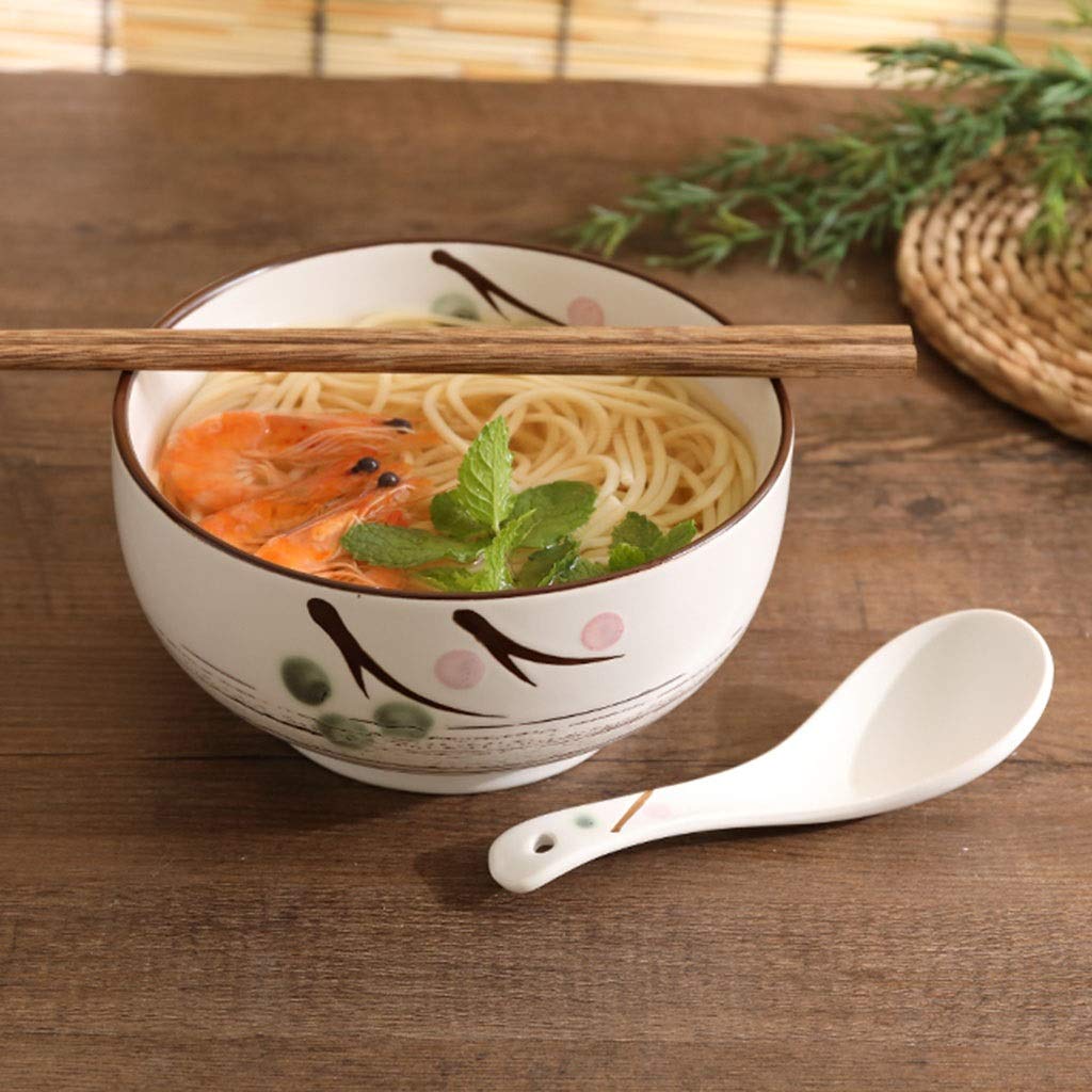 Keramikschale Mit Deckel Ramenschale Nach Japanischer Art Chinesische Restaurantschüssel Suppenschüssel Große Reisschale Mit Löffel, Essstäbchen (Color : Weiß, Size : A)