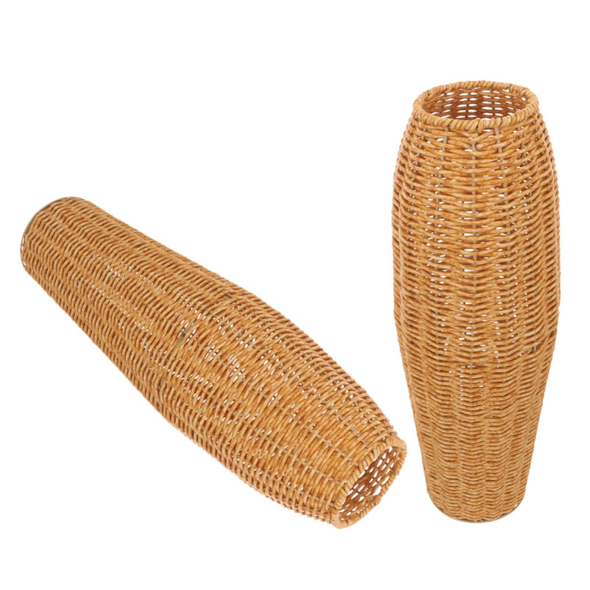 Conjunto de 2 Jarrones Altos de Imitación de Ratán para Decoración de Suelo, Hechos a Mano en Plástico Marrón, Ideales para Flores Artificiales y Secas en Dormitorios