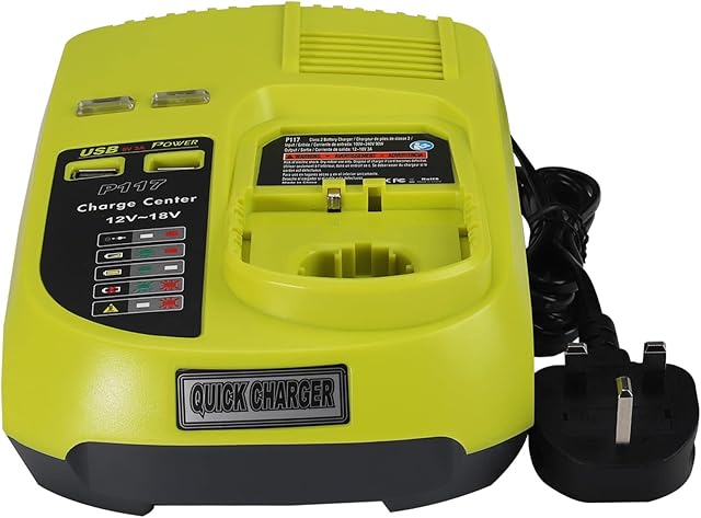 Replacement P117 Battery Charger YEX-BUR 3.0A Fast Charger for Ryobi RB18L15 One+ Plus 12V-18V Li-Ion NiCd NiMh Battery P108 P100 P102 P103 P105 P107 Power Tool Battery Charger
