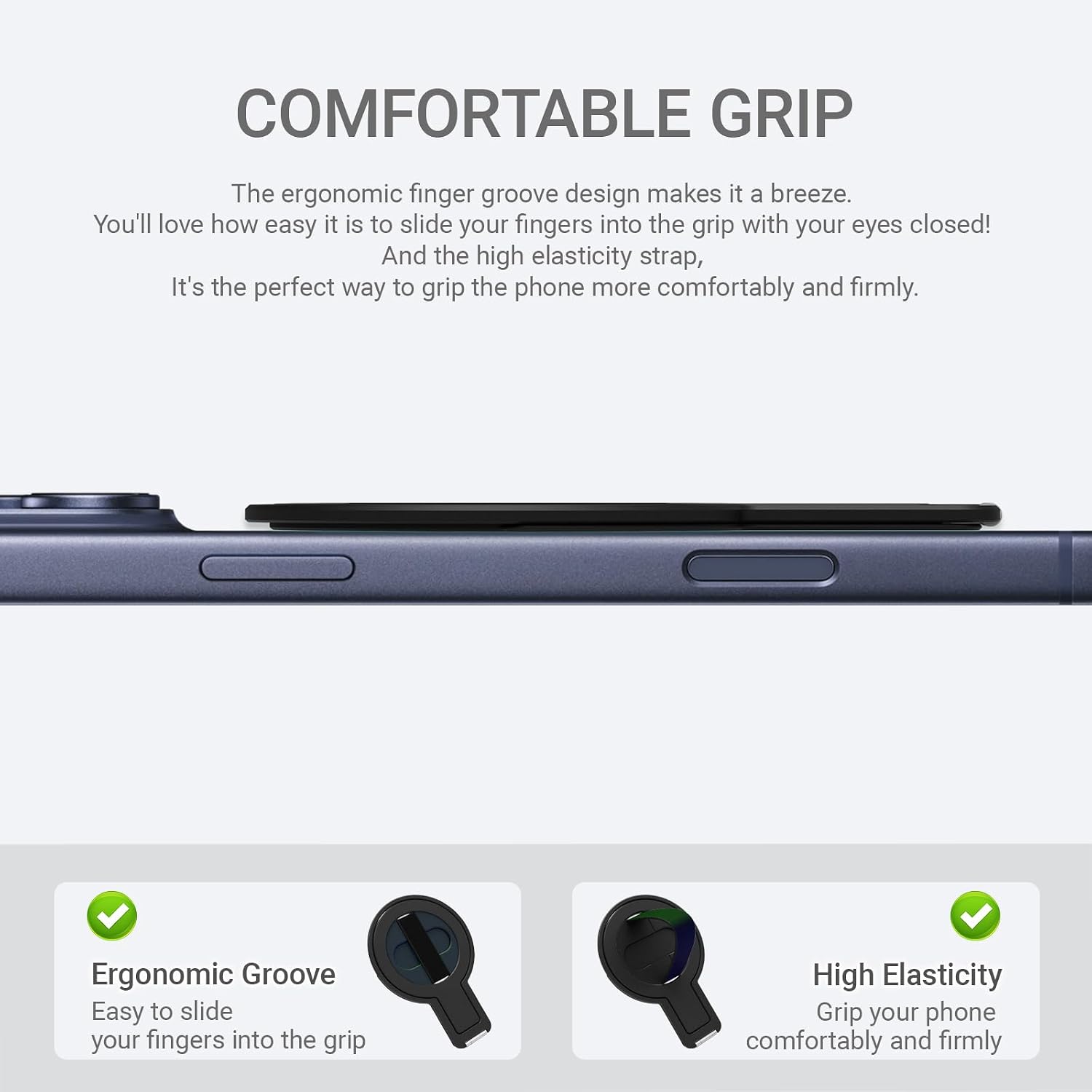 Grat 5 for Magsafe Magnetic Phone Grip Stand, 360° Rotatable Elastic Strap Loop, Extra Back-Sided Magnetic Aluminum Kickstand Compatible with iPhone 17 Pro Max Air 16 15 14 13 12, Black