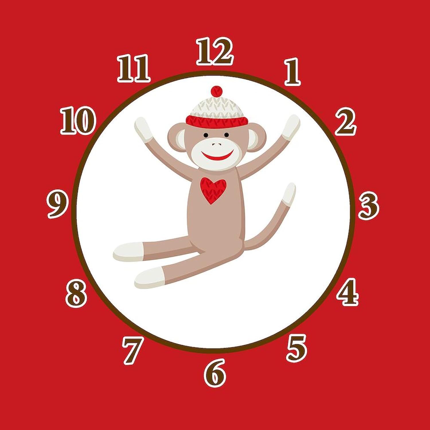 CafePress Sock Monkey Clock Red 10" Wall Clock for Livingroom, Kitchen, or Office