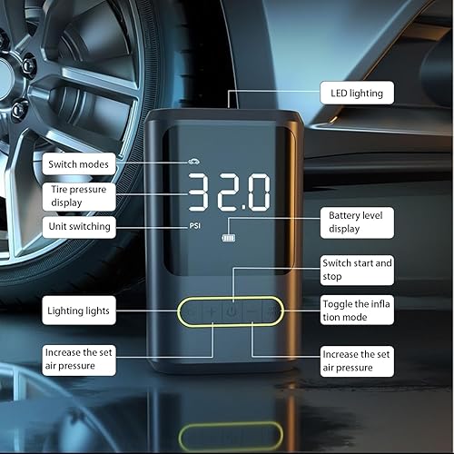 Miniatura 4 de AICEL Inflador de neumáticos, compresor de aire portátil, bomba de aire eléctrica inalámbrica para neumáticos de automóvil, inflador de neumáticos