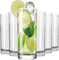Wlasss 16oz Crystal Highball Glasses Set of 6 - Dishwasher Safe Lead-Free Tall Drinking Glasses for Water, Juice, Cocktails, Mojito & Gifts