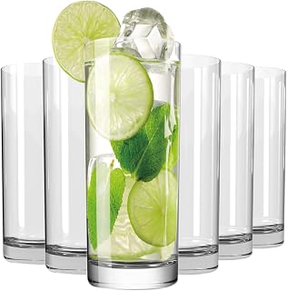 Wlasss 16oz Crystal Highball Glasses Set of 6 - Dishwasher Safe Lead-Free Tall Drinking Glasses for Water, Juice, Cocktails, Mojito & Gifts