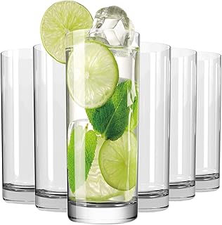 Drinking Glasses Set of 6, 16oz Crystal Highball Glasses, Clear Tall Glass Cups,Water Glass for Kitchen,Tom Collins,Juice,Whiskey,Mojito Cocktail Glasses for Bar Glassware,Gifts for Christmas