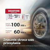 Gigastone Karta pamięci 512 GB szeregowa kamera Plus, prędkość odtwarzania do 100 MB/s. idealna do kamery Full HD Gopro Drone Android, karty A1 Micro SDXC z mini etui i adapterem SD.