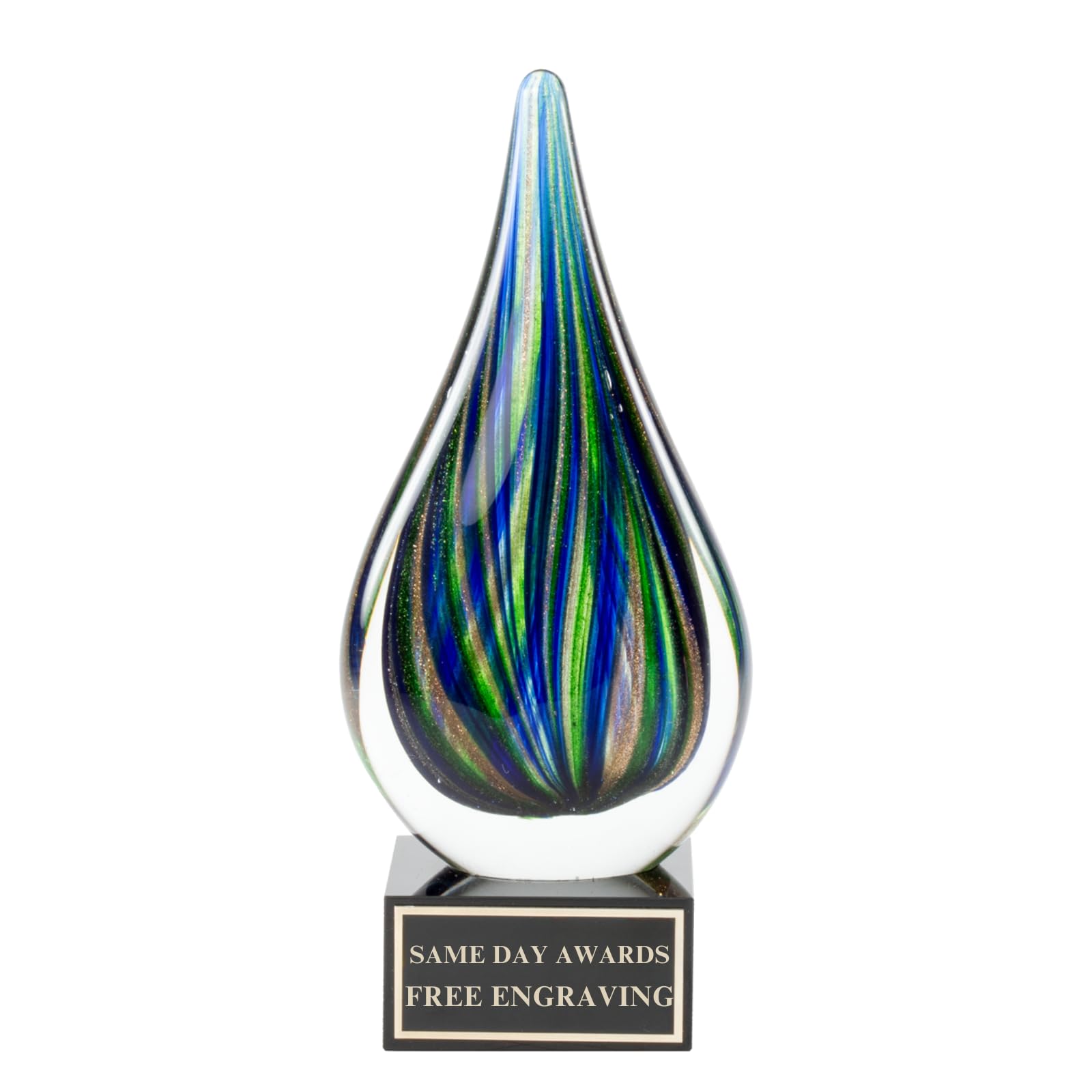 Hand-Blown Art Glass Award – Custom Engraved Elegant Award for Corporate, Sports Retirement Volunteer Recognition Leadership Personal Milestones Employee Gifts