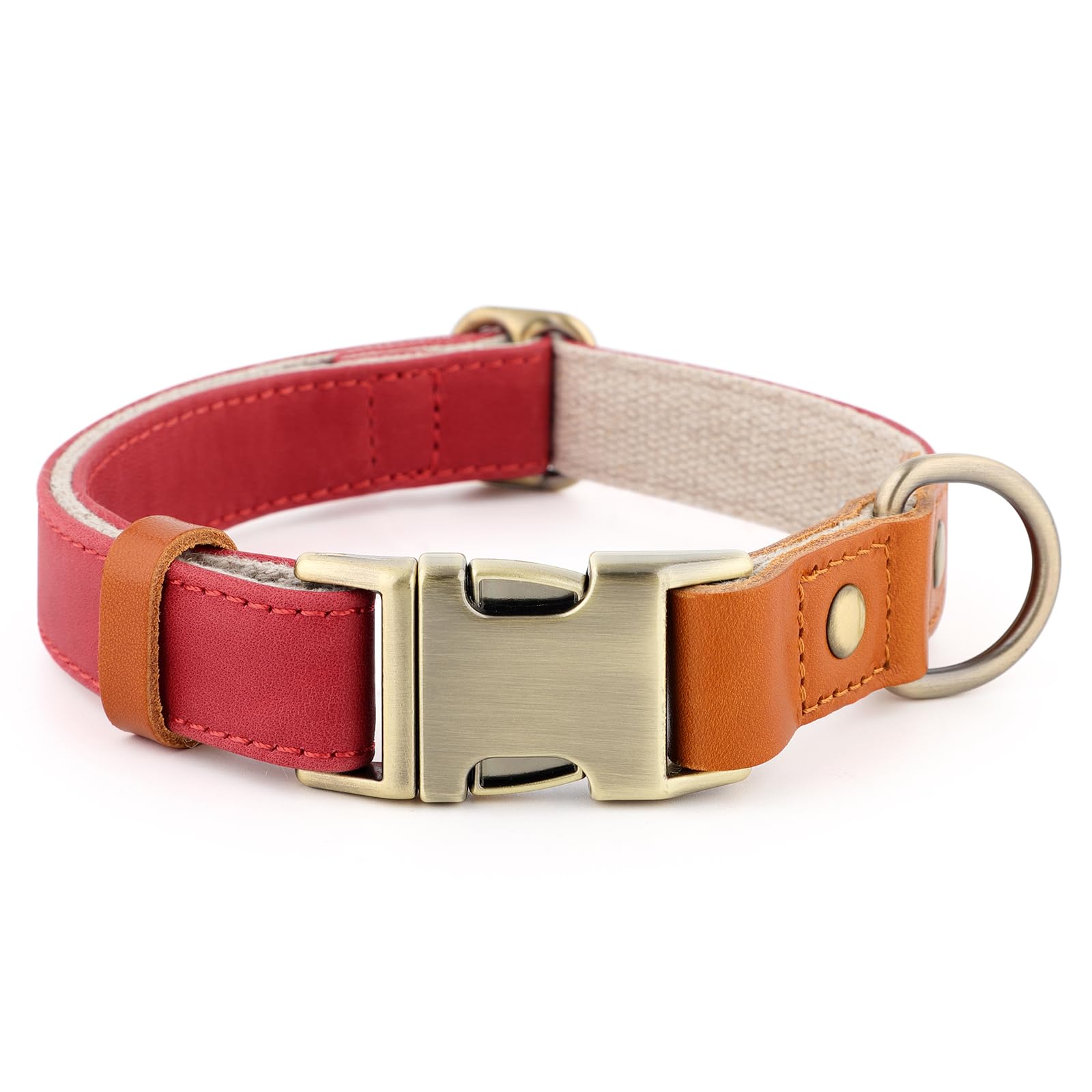 Plutus Pet Genuine Leather & Hemp Dog Collar – Adjustable Heavy Duty Pet Collar with Quick Release Metal Buckle, Soft & Stylish for Puppy and Small, Medium, Large Dogs (Red, XS) — image 1