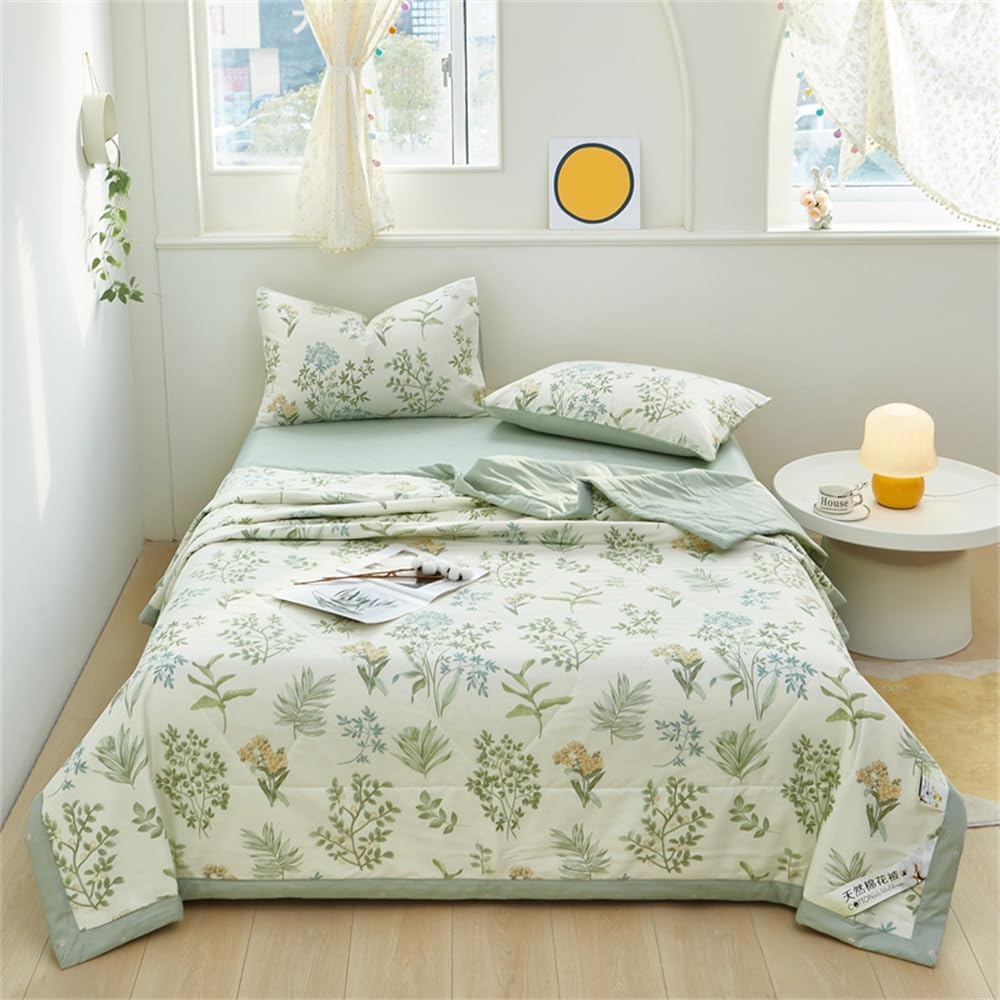FANSU Copriletto Trapuntato Matrimoniale Singolo Elegante Coperta Trapunta Autunno Stampa Floreale Nordica 100% Cotone Antipolveri Copri Letto per Camera da Letto (Piante verdi,200x230cm)