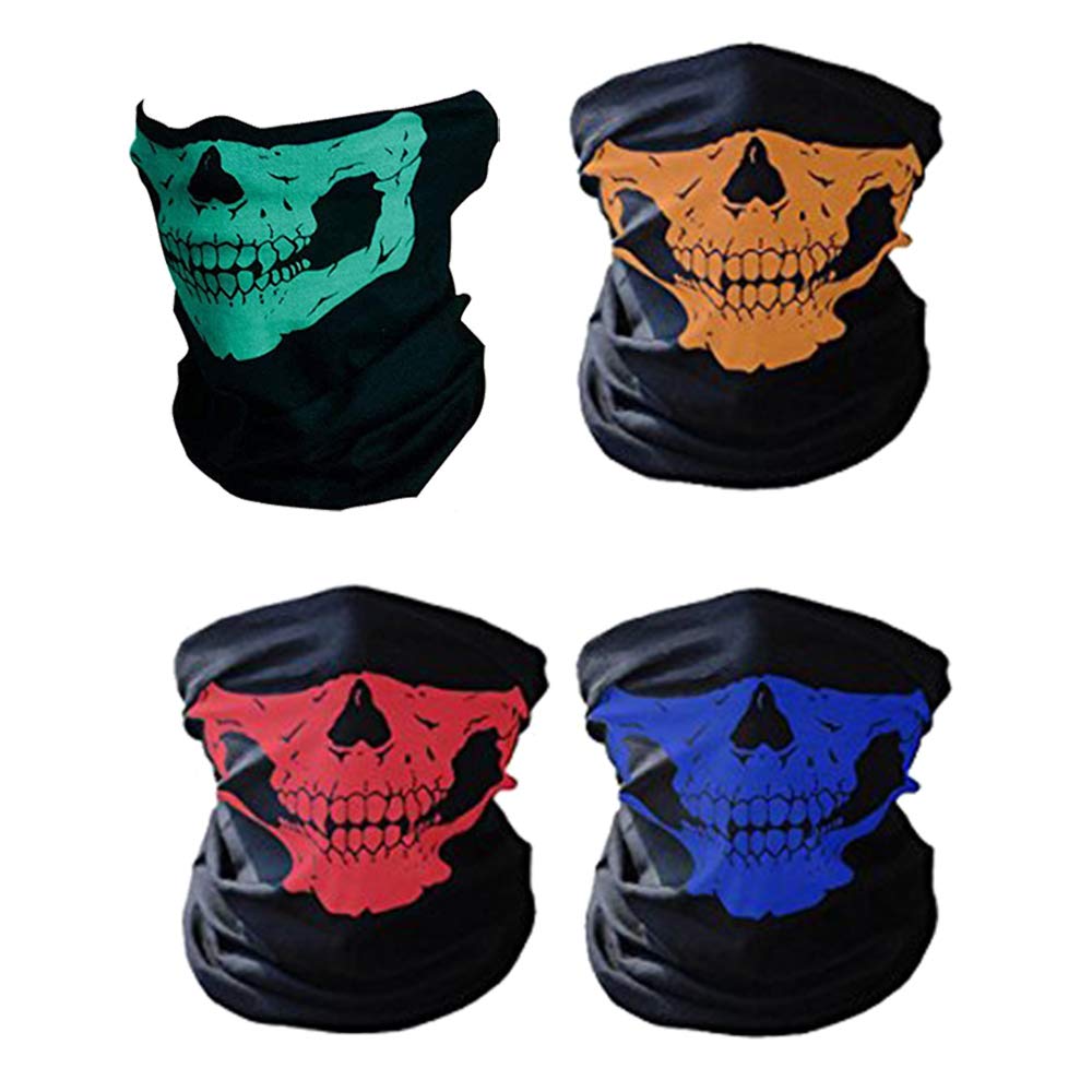 InderSkull Neck Gaiter Shield Scarf Bandana,Multifunctional Headwear Motorcycle Face Mask, Dust Wind UV Protection for Cycling, Fishing And Running (Blue Red Orange Green, 4 Pcs)