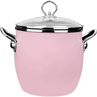 CWCQGH Cacerola Redonda esmaltada con Tapa de Vidrio, Olla para Leche, Olla Adicional, cazuela, Color Rosa