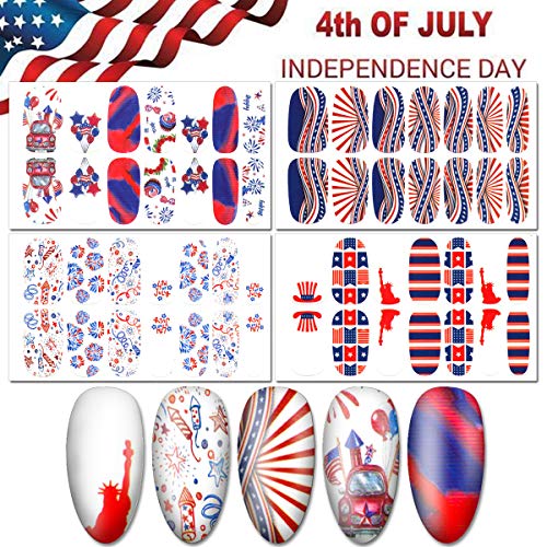 Nail Polish Strips, Danneasy 16 Sheets Independence Day Style Nail Stickers Adhesive Nail Wraps Manicure Accessories 1Pc Nail File + Wood Cuticle Stick #TOP6