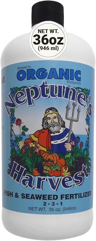 Neptune's Harvest Fertilizante líquido para peces y algas marinas (2-3-1) – Botella de 36 oz – Alimento vegetal para jardín – Fertilizante orgánico para plantas de interior y exterior para verduras, flores, frutas, árboles y césped