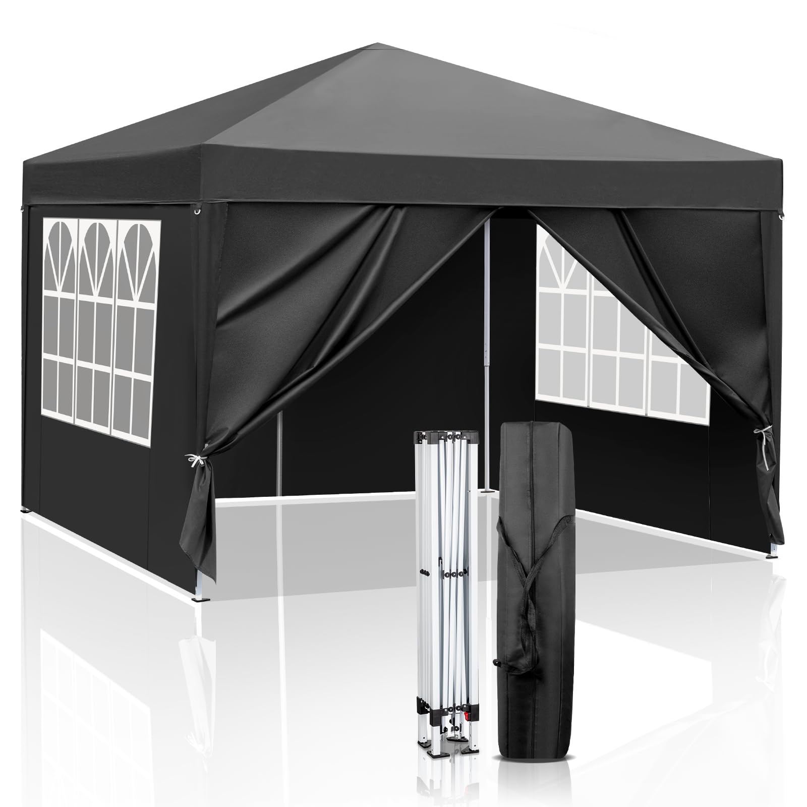 Bonnlo Pop Up Gazebo with Sides 3m x 3m, Instant Outdoor Canopy, Easy Setup Garden Gazebo, Party Tent, Black