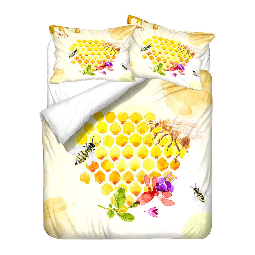 Parure de lit abeille jaune en microfibres avec housse de couette 3D 200x200