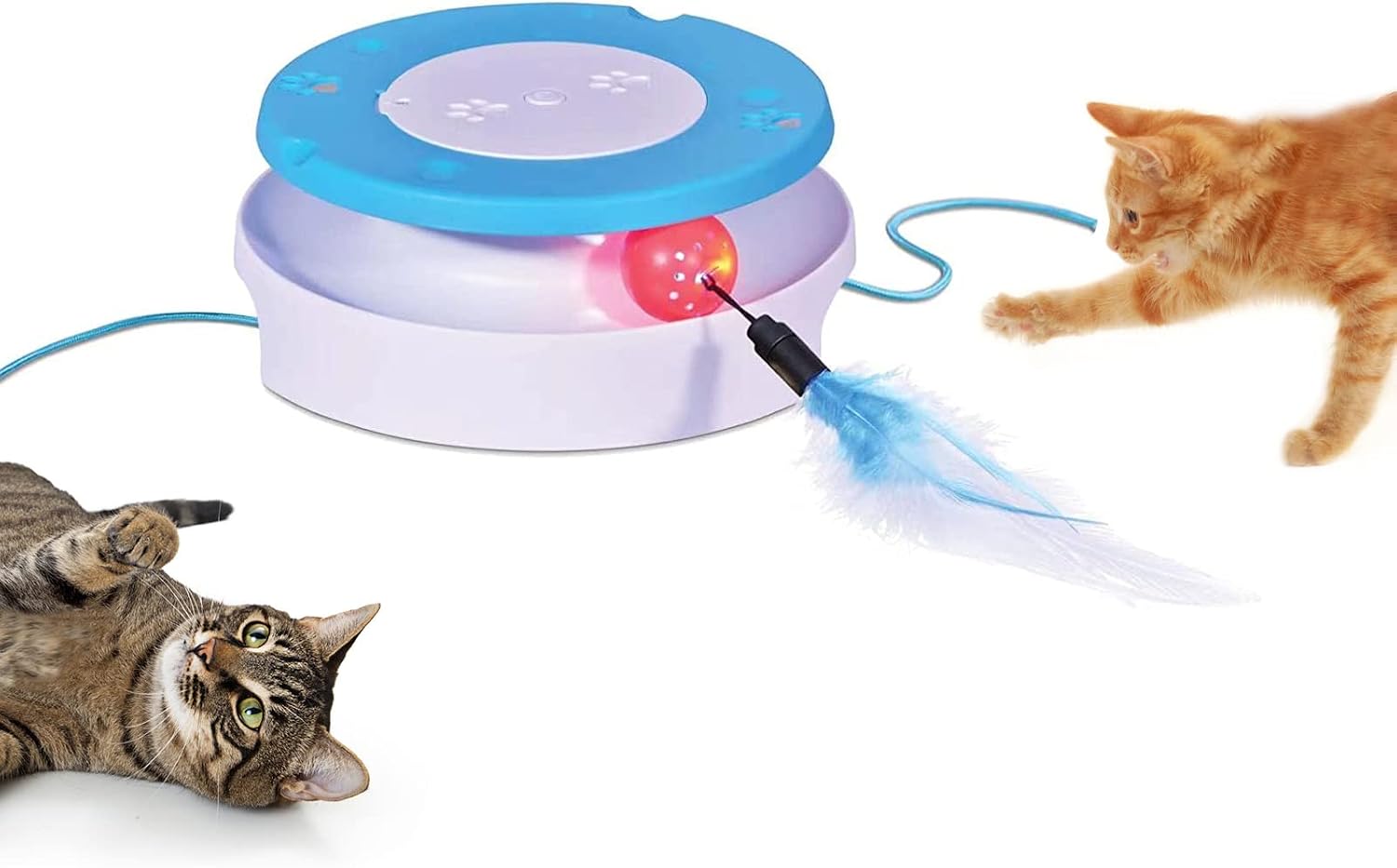 PKNOVEL Interactive Cat Toy, Feather Cat Ball Toy and Hidden Mouse Tail 2 in 1 Cat Toy, Automatic Cat Toy, Cat Toy Interactive Indoor…