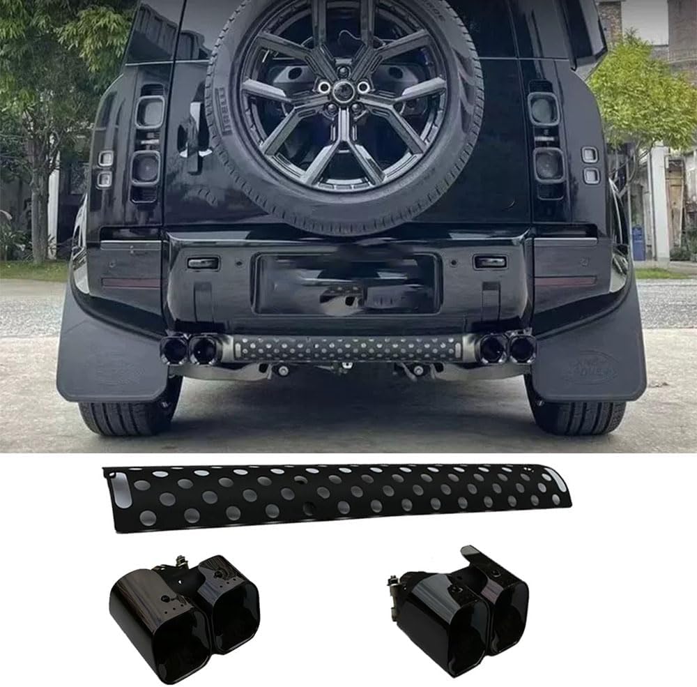 Khan Look Tail Pipe Throat fits for LR Defender 110 130 90 2020-2024 Dual Exhaust Pipe mask Exhaust Modification Decorative Accessories Stainless Steel (2.0L Black)