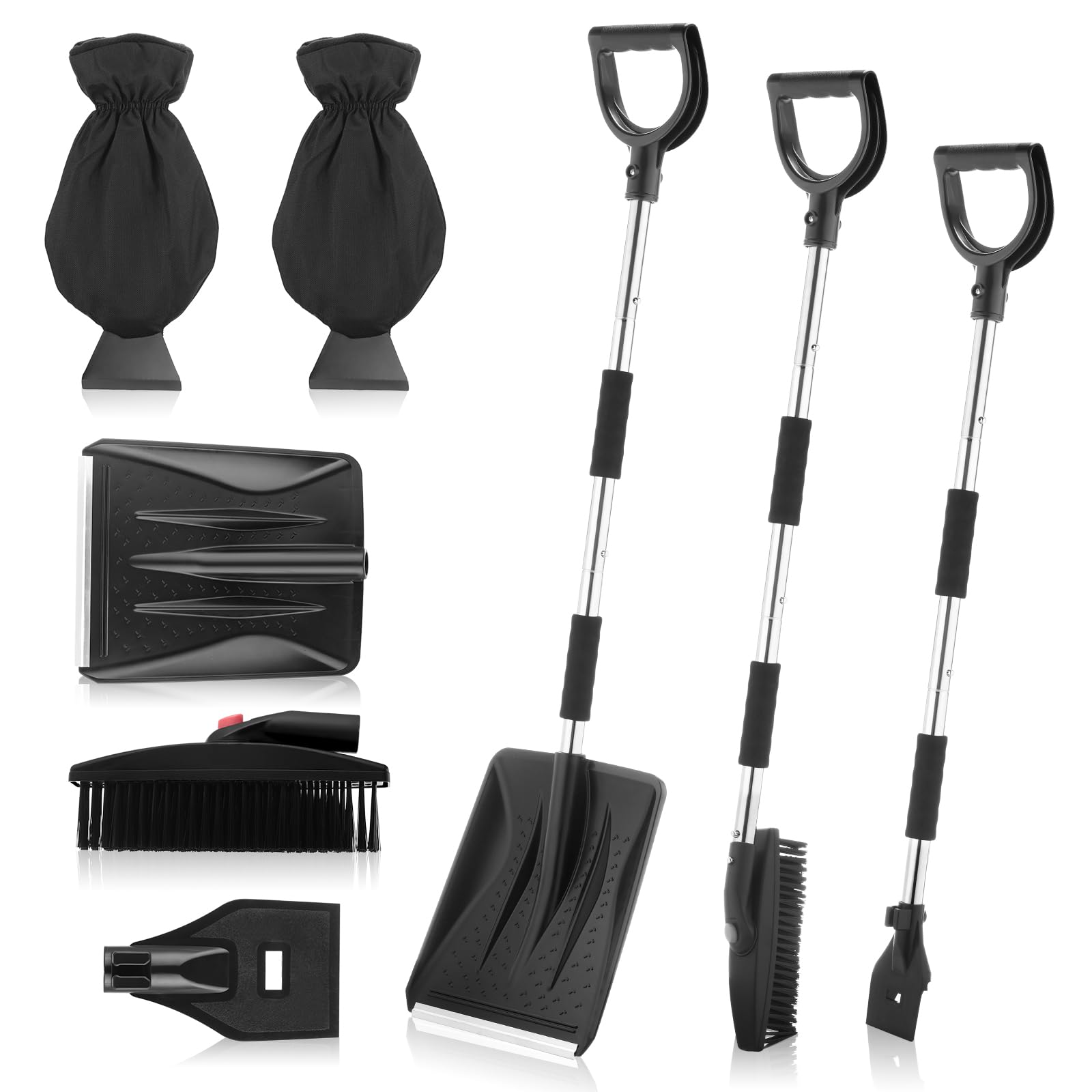 8 Pack Snow Shovel Kit Removal Tools, 4 in 1 Adjustable Car Snow Shovel with Snow Brush, Ice Scraper, Car Windshield Ice Scraper with Gloves for Car Truck Camping Outdoor Emergency Survival