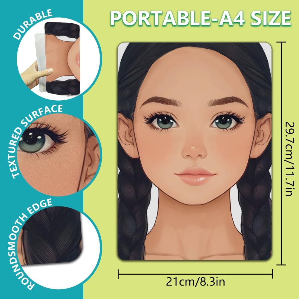 DELORIGIN 2pcs Face Painting Practice Board A4 Reusable Makeup Painting Women Practice Board Paint Exercise Template Stage Makeup Facial Paint Supplies for Beginner School Dance Party