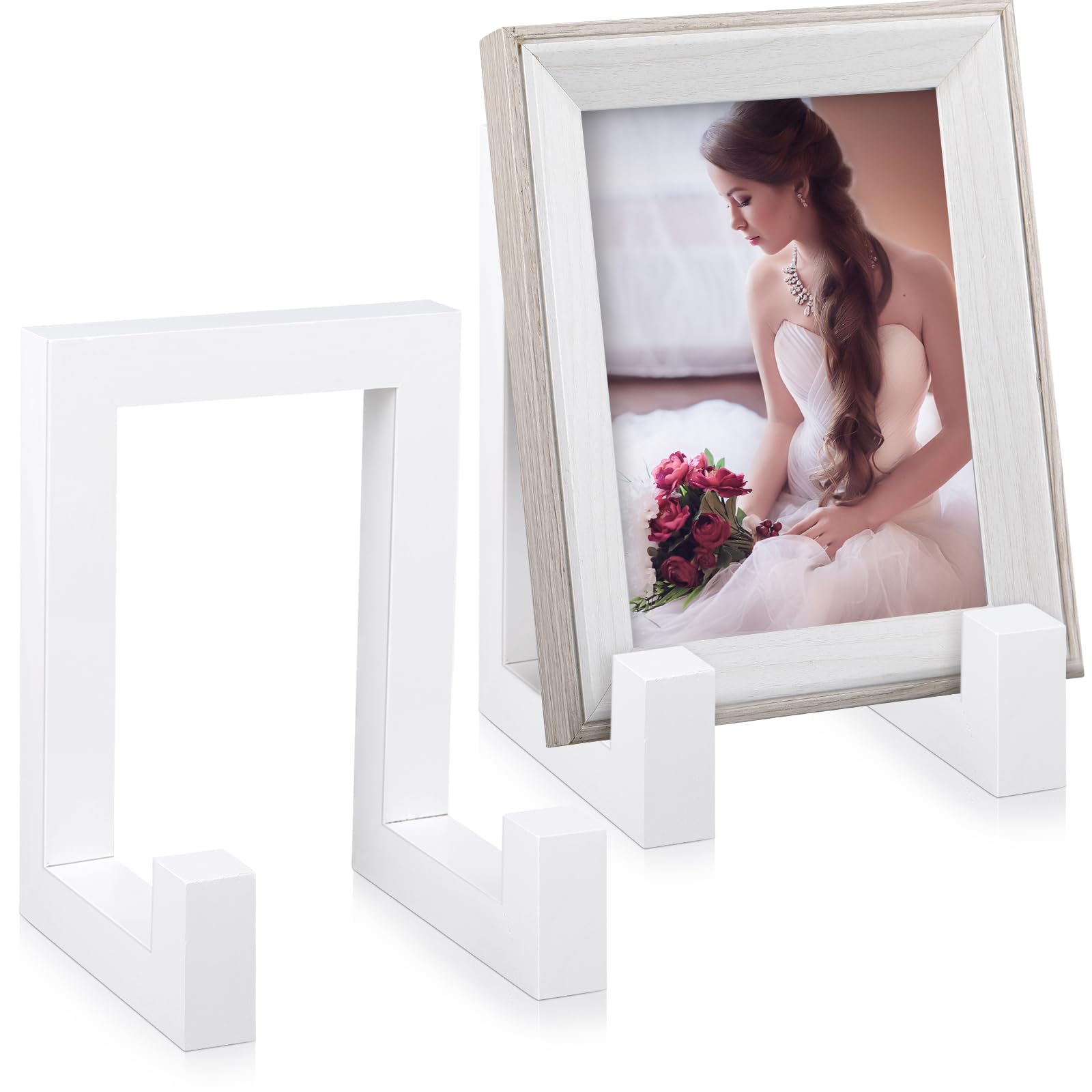 Soaoo 2 Pcs Wood Plate Stand for Display Picture Stand Frame Holder, White