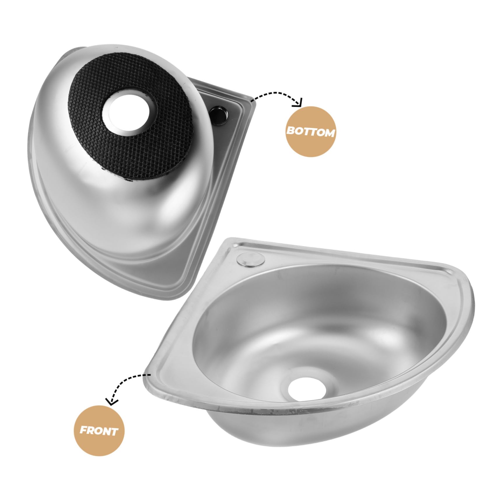 ULTECHNOVO Fregadero Camper de Esquina de Acero Inoxidable Lavabo Triangular Ultrapequeño Seno, Adecuado para Motorhomes y Cocinas Pequeñas Instalación Fácil y Material Varios estilos