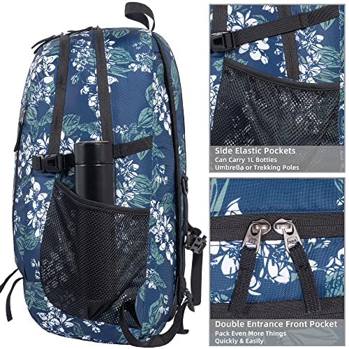 Tomule Camping Hiking Daypacks, 40L Lightweight Packable Hiking Backpack Travel Backpack For Women Men (Floral-Dark Blue) #TOP2