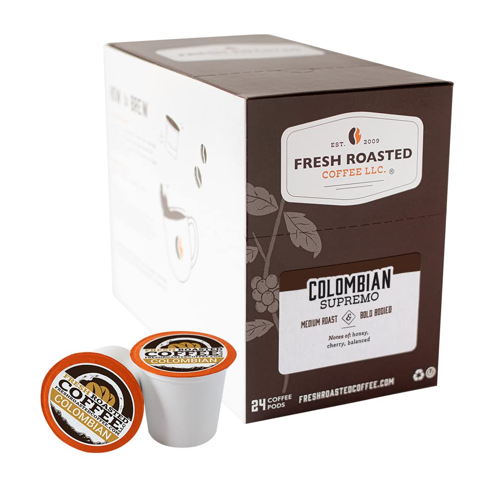 Fresh Roasted CoffeeColombian, Medium Roast, 24 Pods for K Cup Brewers