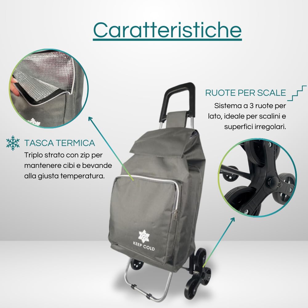 Palucart Carrello Trolley Portaspesa Blu - Struttura In Acciaio Pieghevole - Borsa In PVC 35 Litri - Ruote In Gomma - Capacità 20 Kg - Ideale Per Spesa E Campeggio - 3