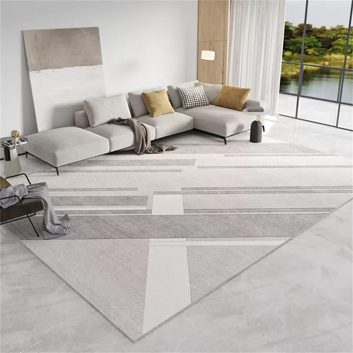Tapis de salon gris 160x230cm grand format lavable pour chambre fille