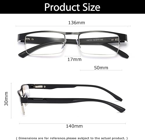 Miniatura 2 de B&amp;Q Paquete de 4 lentes de lectura con marco de metal para hombres con bisagra de resorte con lentes transparentes clásicas