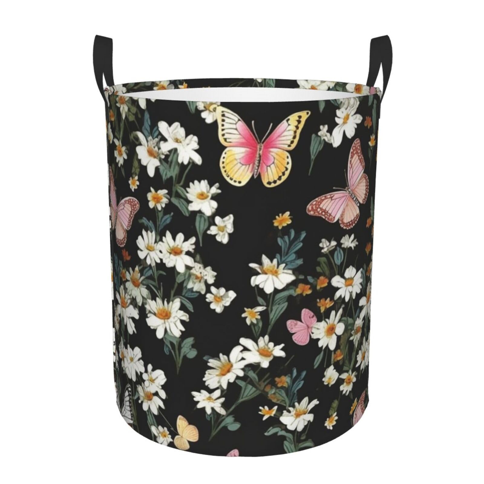 Panier à linge pour chambre et dortoir au design floral champêtre avec poignées de transport