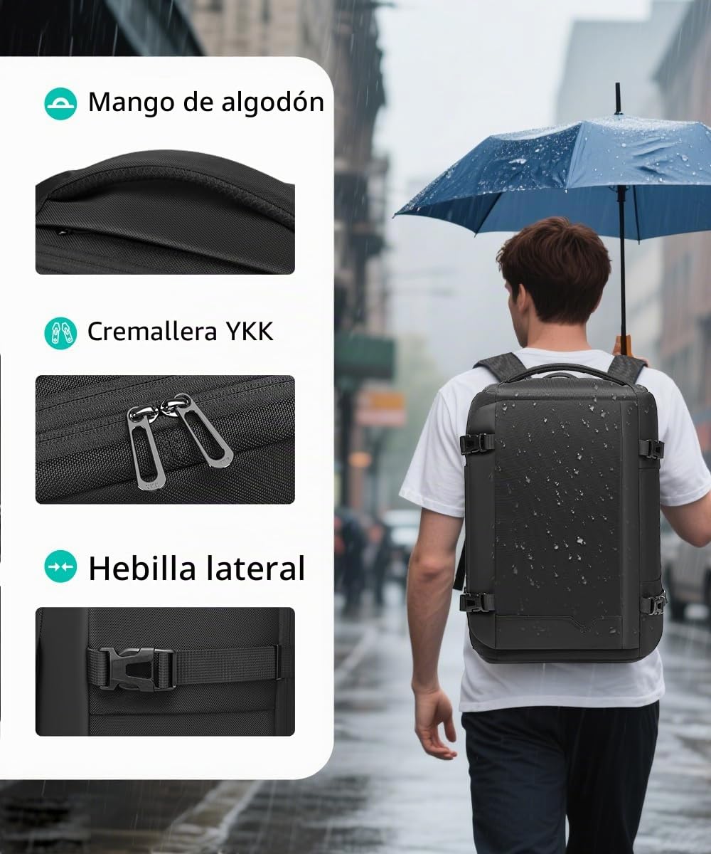 Mochila de Viaje TSA de 43 L Tamaño Grande para Portátil de 17 Pulgadas Impermeable para Trabajo Oficina Viaje Senderismo (Negro)