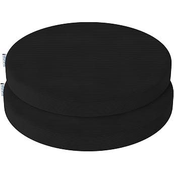 Round Chair Cushion Set 2 Black 35 x 35 x 5 cm - High Density Foam Seat Cushion for Kitchen Chair Garden Chair - Washable Cover Indoor/Outdoor
