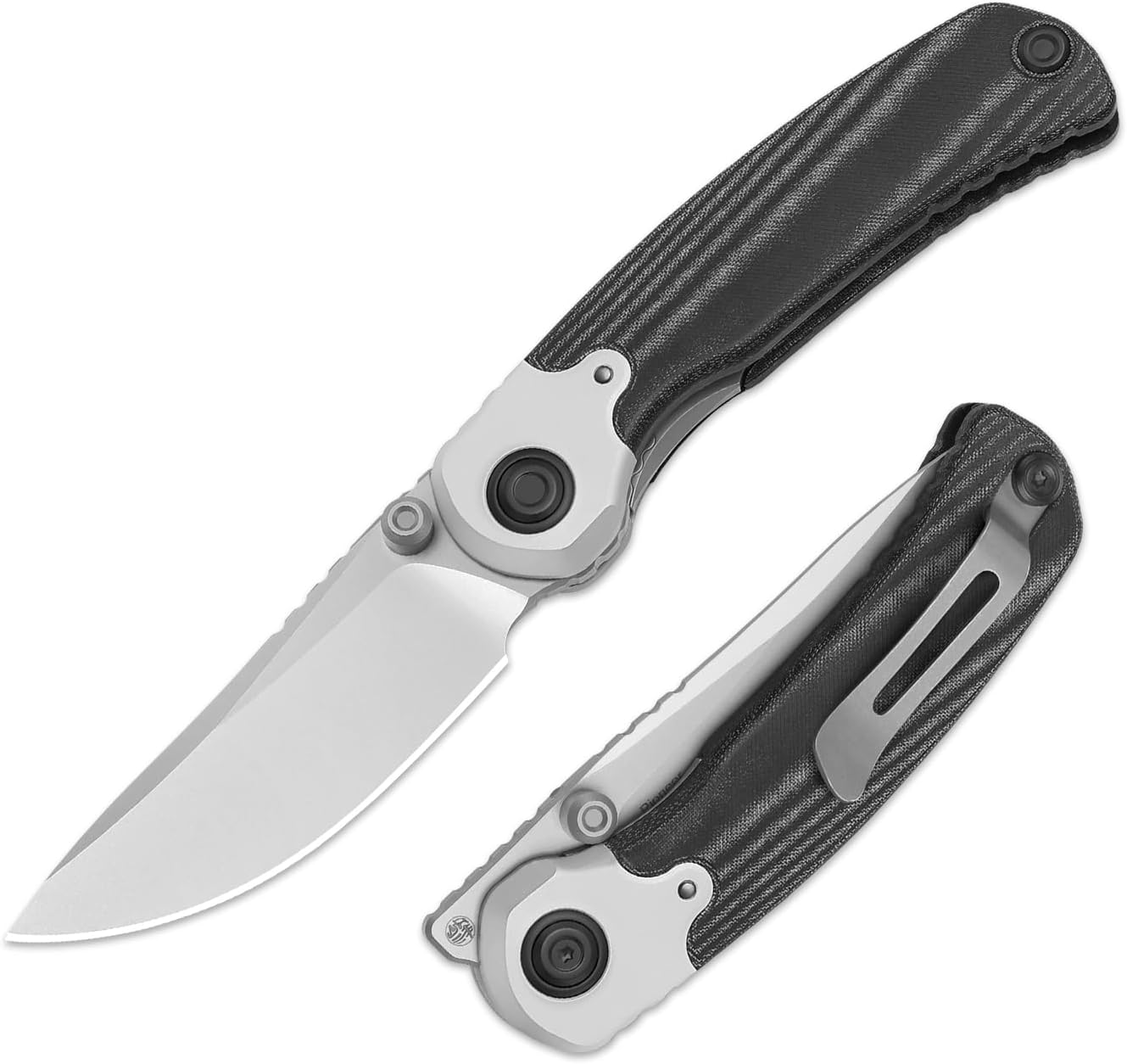 Kizer Pioneer Pocket Knife, 3.2”Nitro-V Drop Point Steel Blade Folding Pocket with Black Aluminum & Micarta Handle, Thumb Stud Flipper Knife with Liner Lock, EDC Knives for Camping Hiking ZX-FK03A6