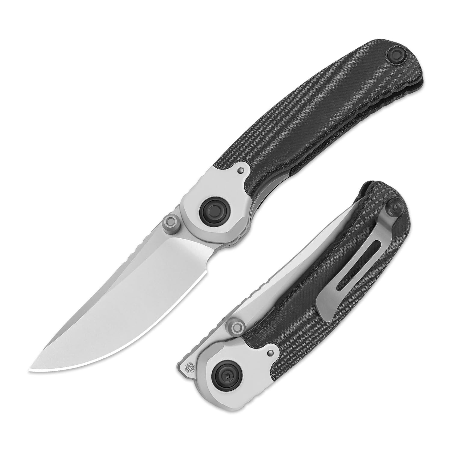 Kizer Pioneer Pocket Knife, 3.2”Nitro-V Drop Point Steel Blade Folding Pocket with Black Aluminum & Micarta Handle, Thumb Stud Flipper Knife with