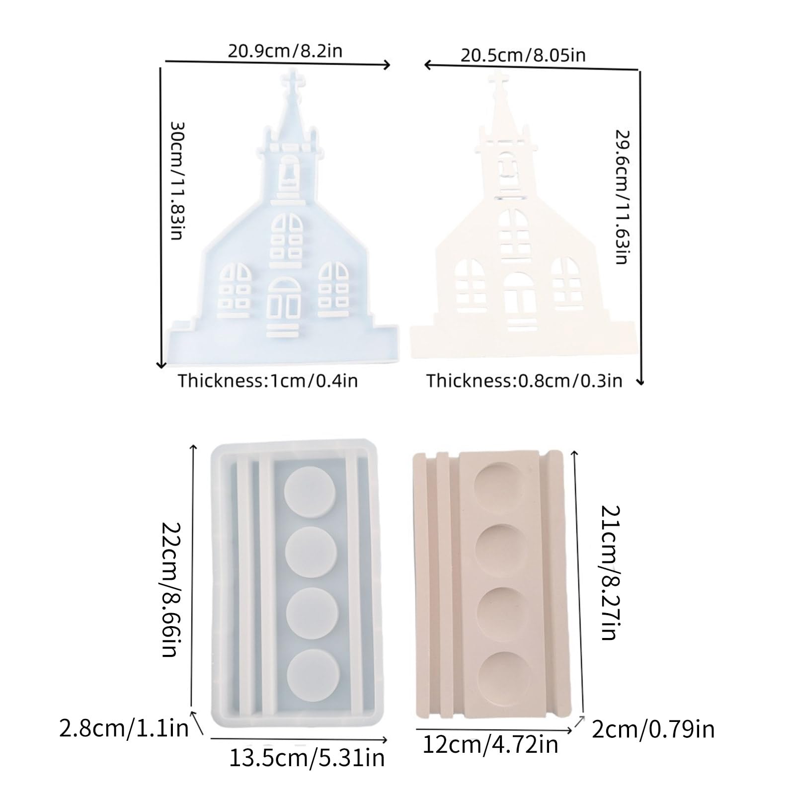 Moules ornementaux en silicone - Moule à église - Moules pour bougeoirs - Moule unique pour la fabrication de chandeliers - En silicone