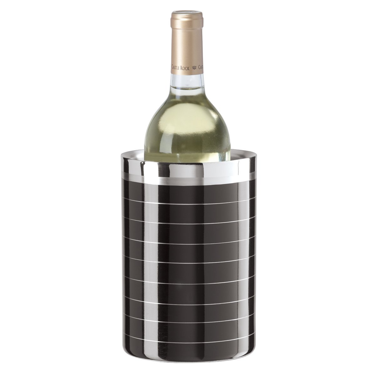 Oggi Stainless Steel Double Walled Wine Cooler, Black Stripe