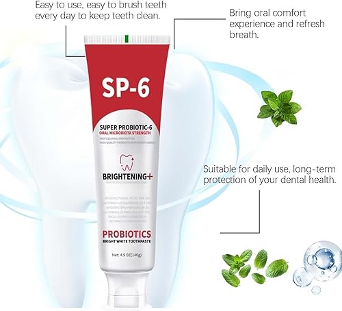 Miniatura 6 de Sp-6 Probiótico, pasta de dientes blanqueadora, contiene probióticos blanqueadores sin flúor, refrescante sabor a menta, pasta de dientes