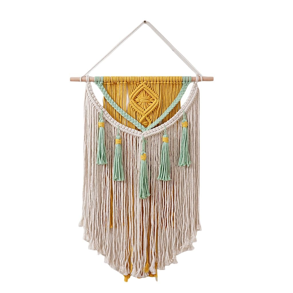 BMIDRUT Arazzo Macramè da Parete, Decorazione Boho Fatta a Mano, per Camera da Letto, Soggiorno, 45 x 70 cm (Giallo)