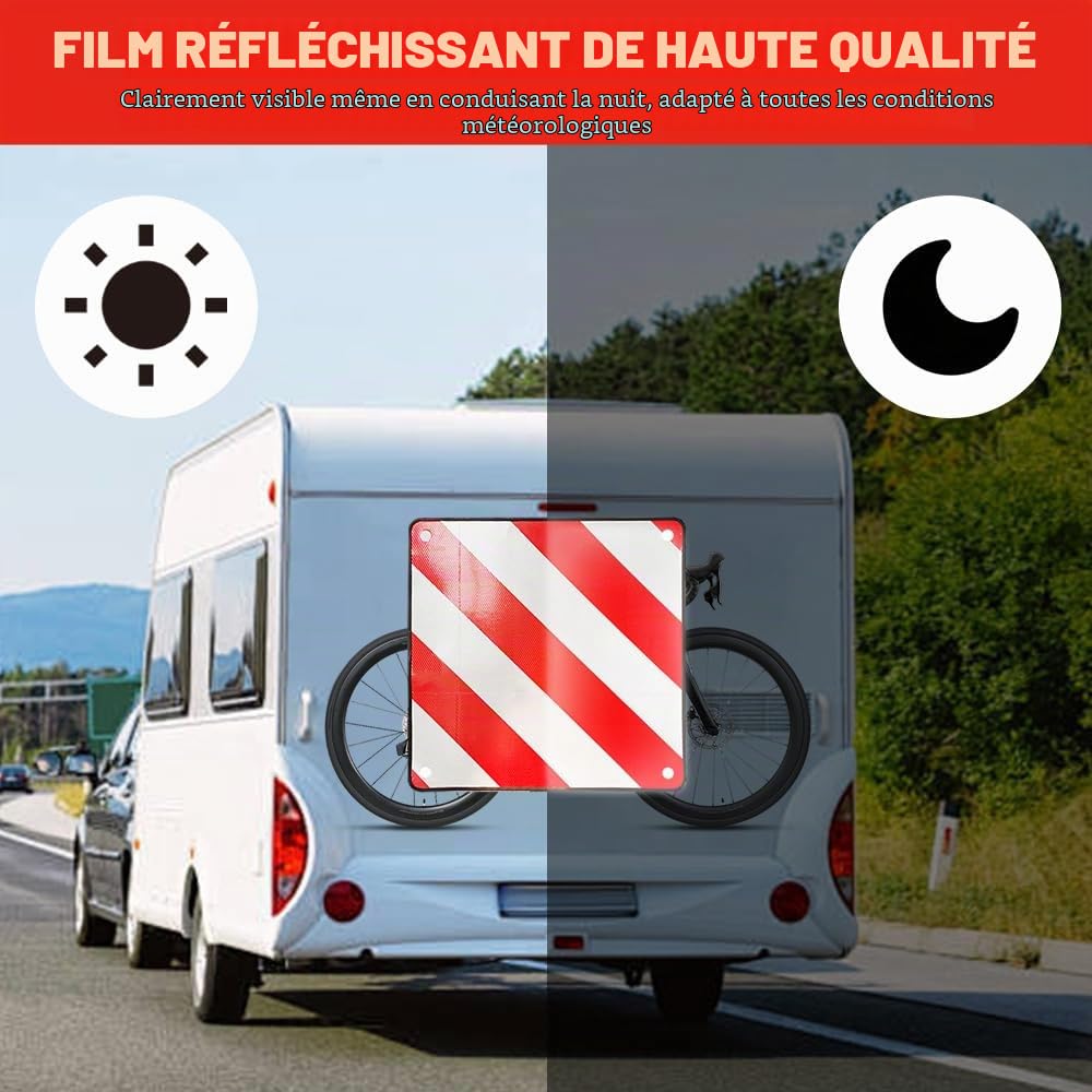 NAVESO 2 en 1 Réflecteur de Signalisation, 50 x 50 cm Panneau Avertissement Danger Italie et Espagne, Panneau Signalisation Porte Velo pour Camping Car, pour Porte Velo Voiture, Camping-Car, Caravane