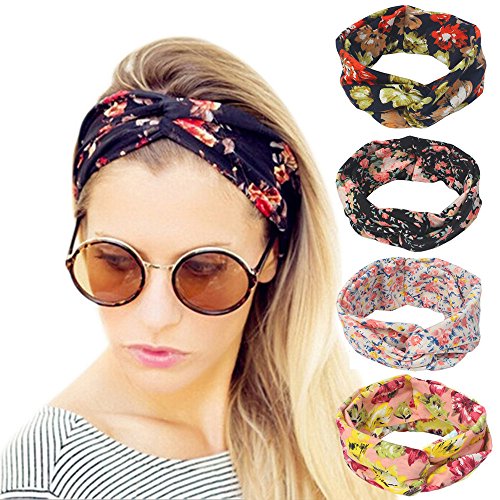 JNMF Women Headband Bohemian style Head Wraps Hair Band retro Soft Elastic Hairbands (flower print)