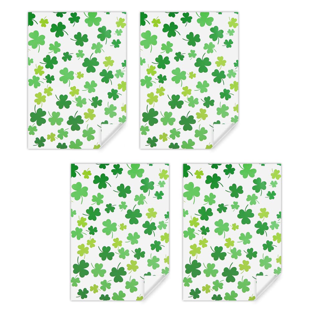 Lot De 4 Feuilles De Papier Cadeau Vert Trèfle Sur Papier Cadeau Blanc Plié à Plat 50,8 X 76,2 Cm Par Feuille, Emballage Cadeau Pour La Saint-Patrick, Mariage, Anniversaire, Fête Prénuptiale, Fête