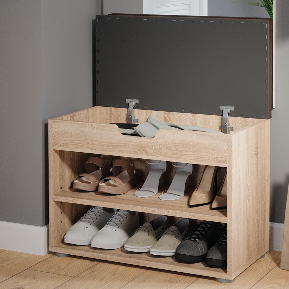 Vicco Banco para Zapatos Rolfe, Sonoma, 60 x 45 cm | para almacenamiento de zapatos y compatible con muebles Rolfe