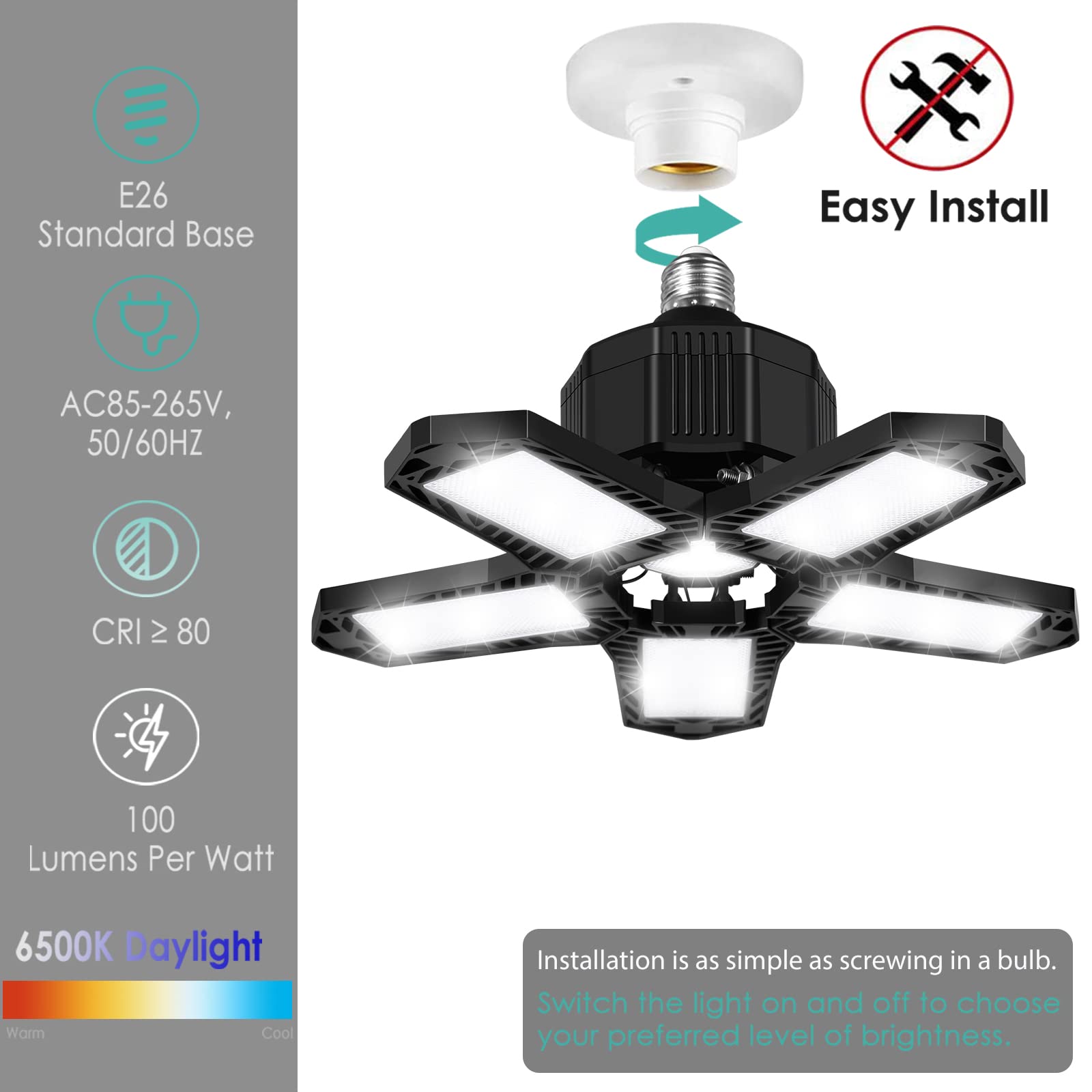 AYSEMO 2Pack Garage Light, 100W 10000LM Super Bright