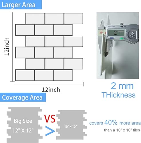 Miniatura 4 de WalDecoo - Azulejo de pared adhesivo en 3D de 10 hojas azulejos de pared adhesivos 3D azulejos de metro para despegar y pegar para cocina y baño 12