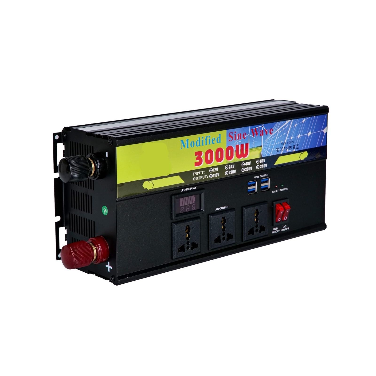 Inverter ad onda quadra for onda correttiva for auto 12V/24V 3000W inverter ad alta potenza con display a LED